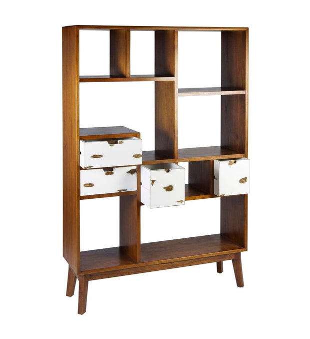 Biblioteca din lemn cu 4 sertare, Nordic Nuc / Alb, l120xA35xH180 cm (2)