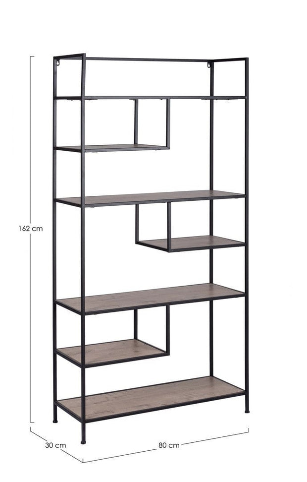 Biblioteca din MDF si metal, Shape Large Natural / Negru, l80xA30xH162 cm (3)