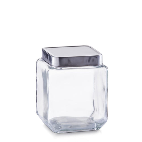 Zeller Borcan pentru depozitare Box, capac inox, Glass 1100 ml, l11xA11xH14 cm