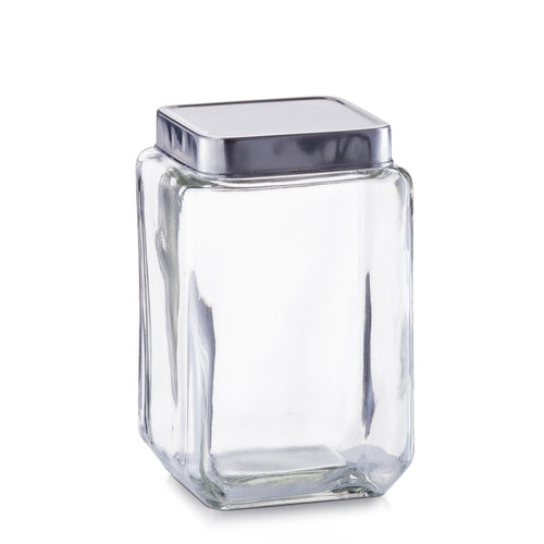 Zeller Borcan pentru depozitare Box, capac inox, Glass 1500 ml, l11xA11xH18 cm