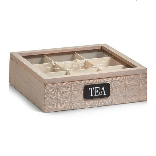 Cutie depozitare pentru ceai, Wood Square Natural, 9 compartimente, l24xA24xH8 cm