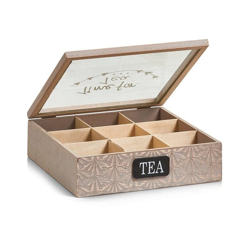 Cutie depozitare pentru ceai, Wood Square Natural, 9 compartimente, l24xA24xH8 cm (1)