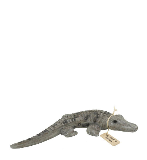 Decoratiune din lemn de tec, Francis Crocodile Gri, L48xl23xH7 cm