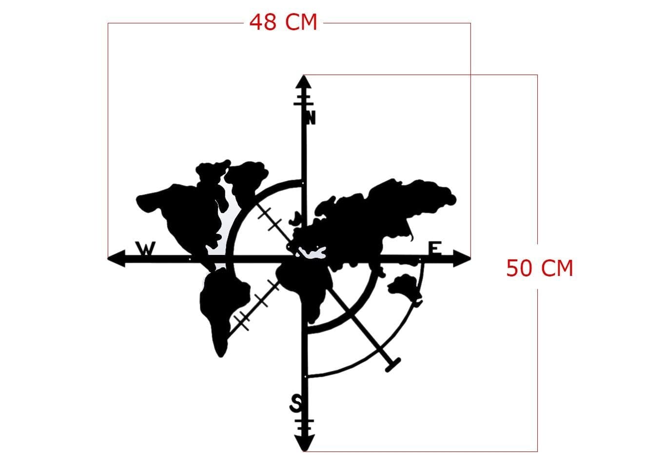 Decoratiune metalica de perete, Compass World Map Negru, l48xA1,5xH50 cm (2)