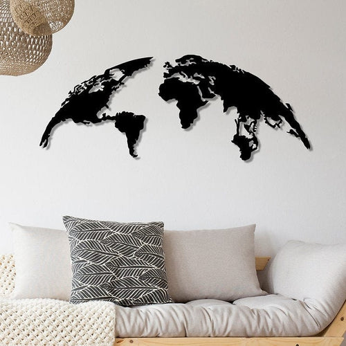 Decoratiune metalica de perete, World Map Large Negru, l150xA1,5xH59 cm