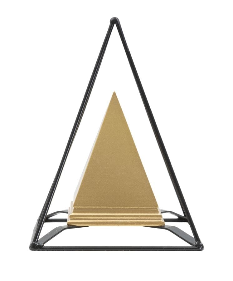 Decoratiune din polirasina si metal Double Piramide Auriu / Negru, L15xl15xH21 cm (2)
