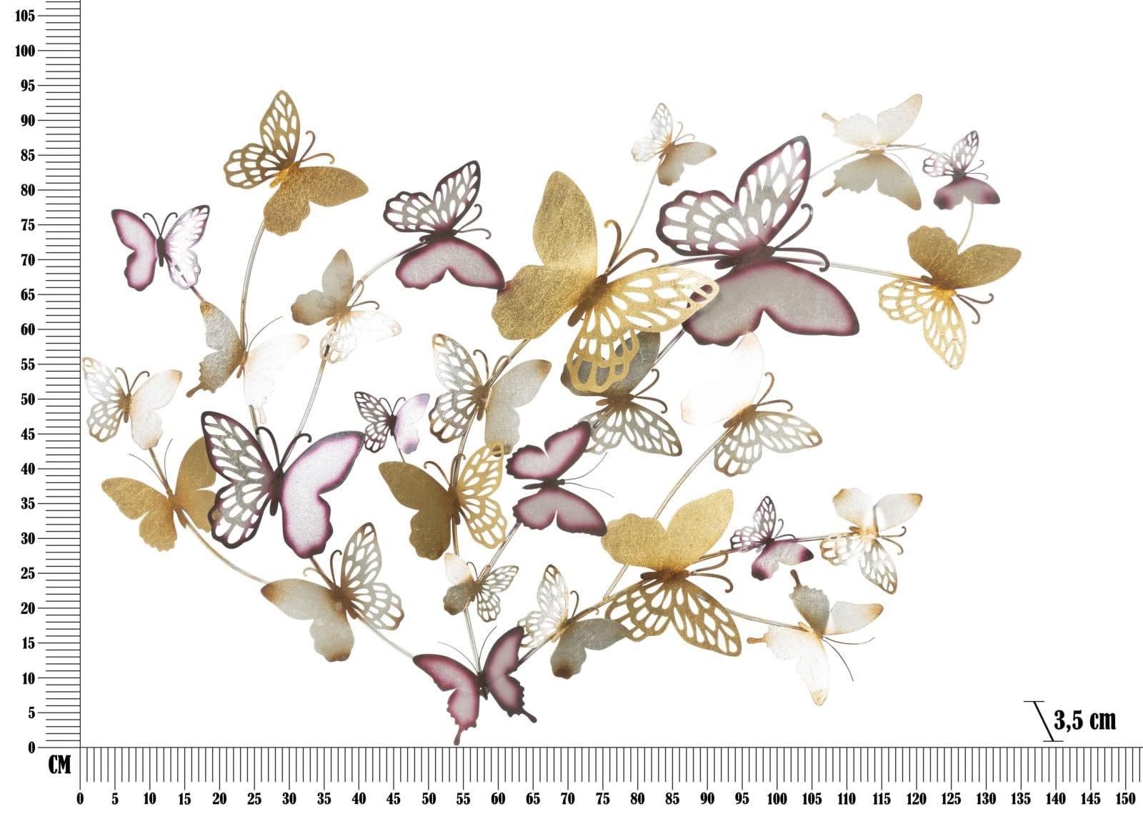 Decoratiune metalica de perete Butterflies Auriu / Bordeaux, l132xA3,5xH95,5 cm (5)