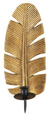 Decoratiune metalica de perete, cu suport lumanare, Glam Leaf Auriu / Negru, l12,8xA8,9xH31,2 cm
