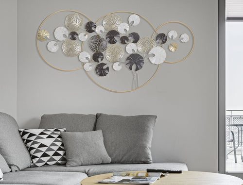 Decoratiune metalica de perete, Three Circles Multicolor, l130xA6xH70 cm