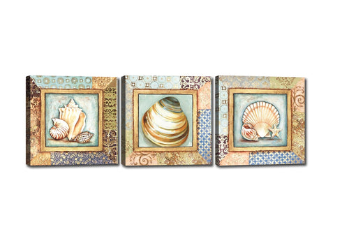 Tablou 3 piese Canvas Seashells Multicolor, 90 x 30 cm