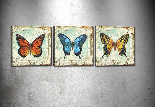 Tablou 3 piese Canvas Butterflies Multicolor, 90 x 30 cm