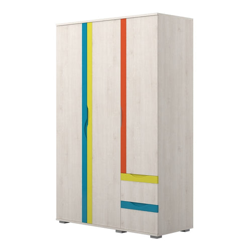 Dulap din pal cu 3 usi si 2 sertare, pentru copii, Joy Pin Polar / Multicolor, l128xA56xH200 cm