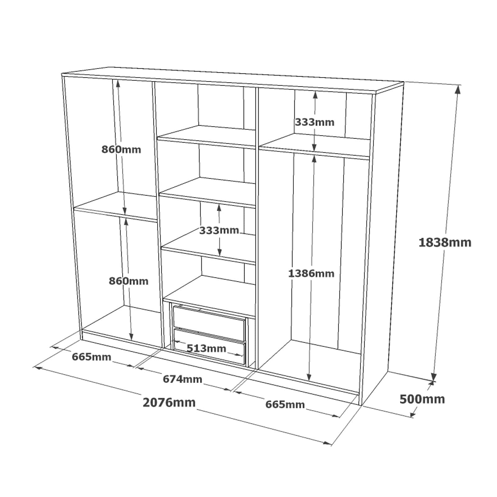 Dulap din pal, cu 6 usi si oglinda New Home Large HM3-W Alb, l207,6xA50xH183,8 cm (4)