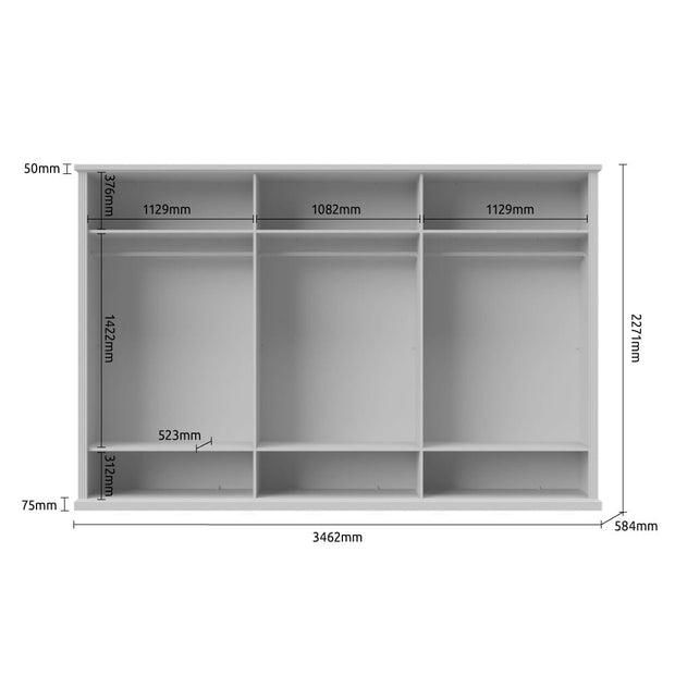 Dulap din pal si MDF, cu 6 usi, Tara Extra Large P6/TA Alb Mat / Nuc Pacific, l346xA59xH227 cm (2)