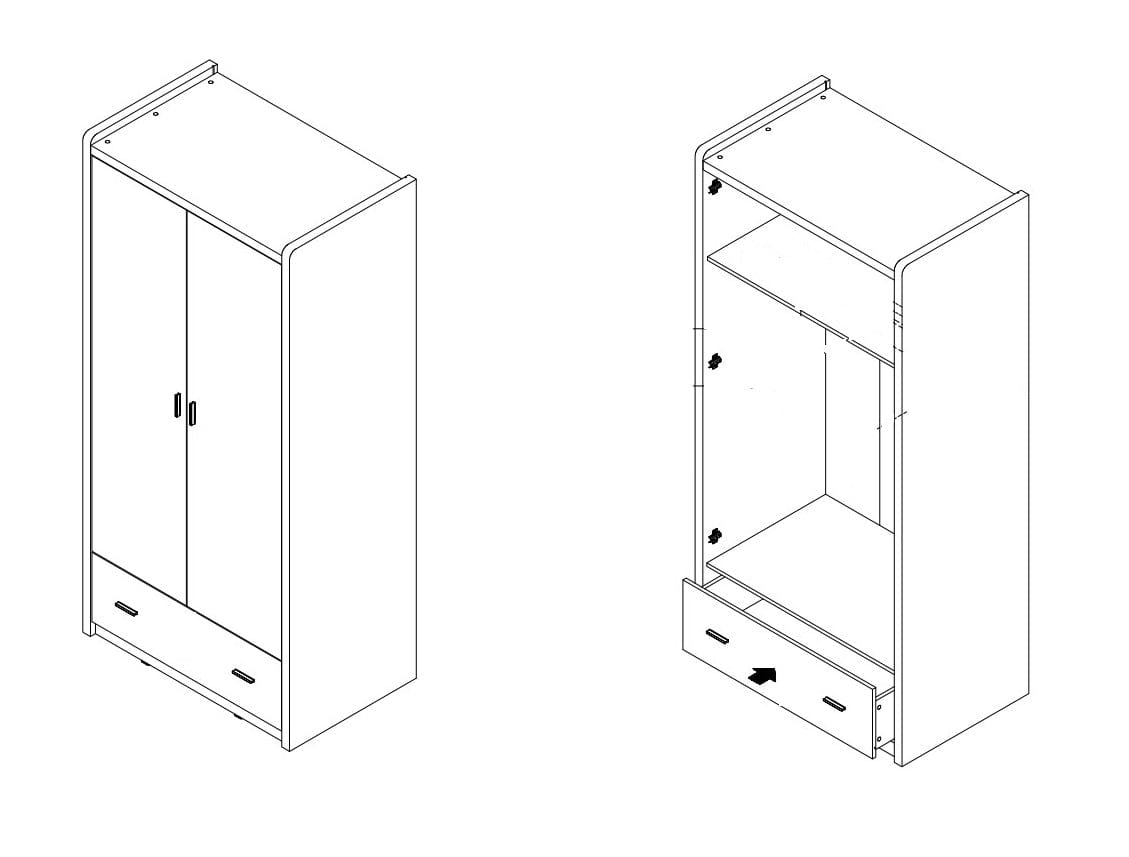 Dulap din pal si metal cu 2 usi si 1 sertar, pentru copii Bonny Alb / Albastru, l96,5xA60xH202 cm (2)