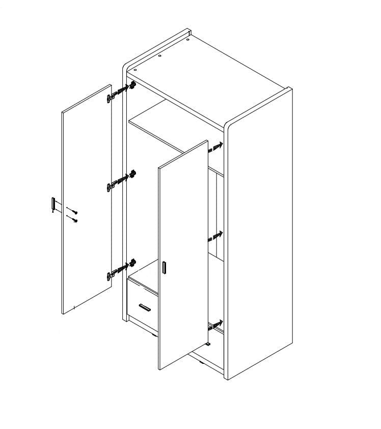 Vipack Dulap din pal si metal cu 2 usi si 1 sertar, pentru copii Bonny Alb / Albastru, l96,5xA60xH202 cm