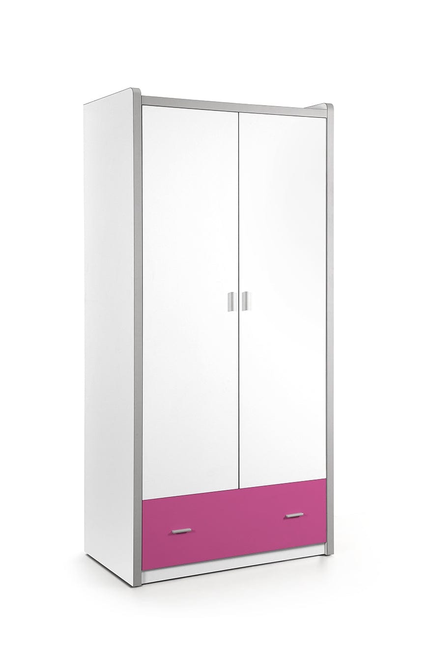 Vipack Dulap din pal si metal cu 2 usi si 1 sertar, pentru copii Bonny Alb / Fucsia, l96,5xA60xH202 cm