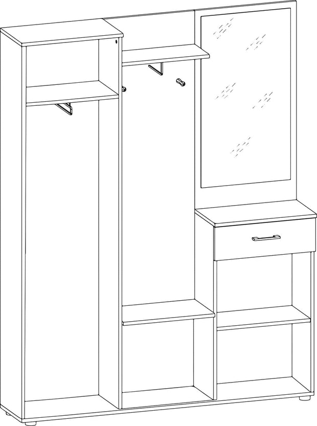 Dulap hol cu oglinda si cuier, din pal, cu 3 usi si 1 sertar, Peer-006 Stejar / Alb, l145xA29xH184 cm (5)