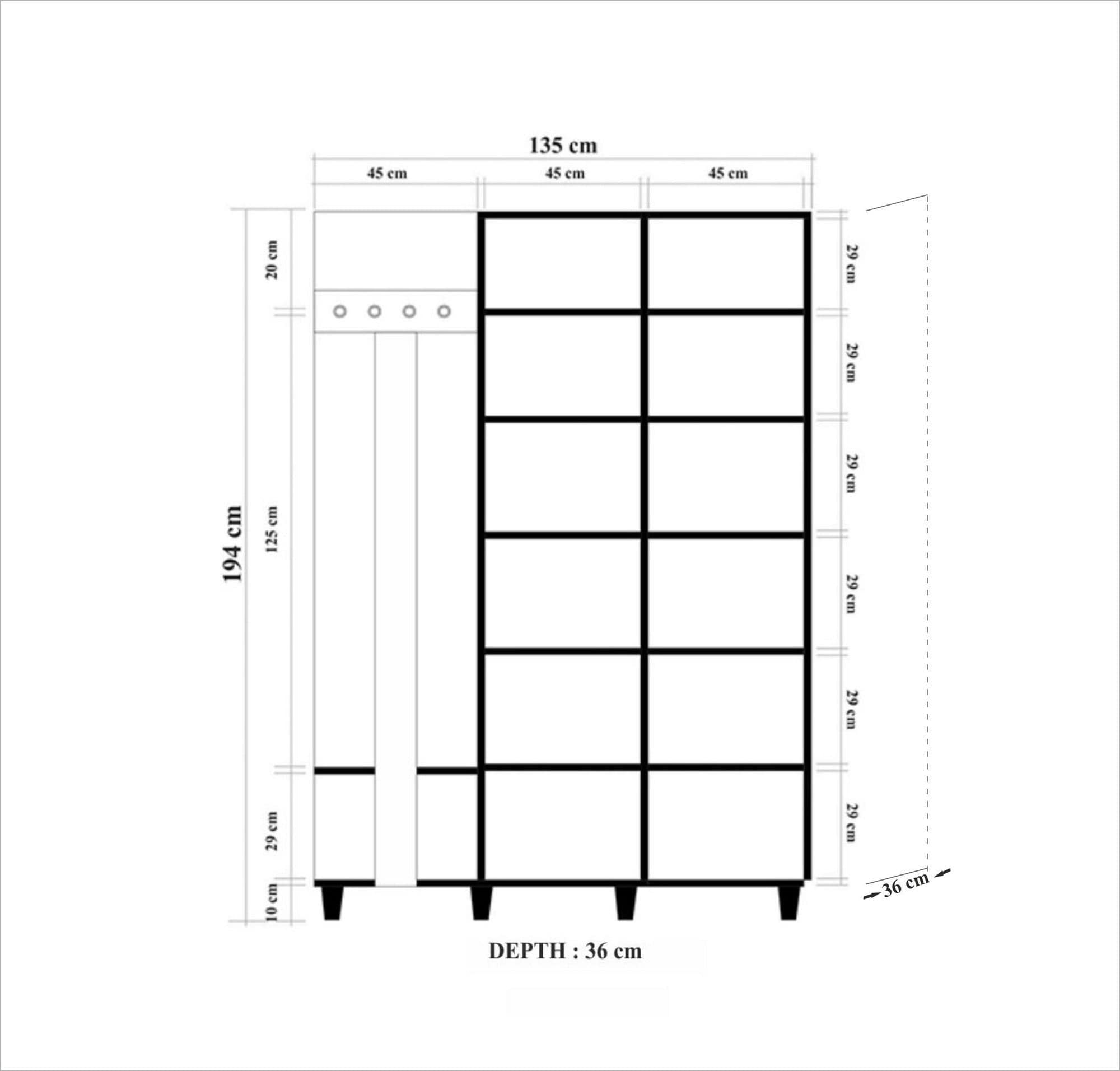 Dulap hol din pal, cu 2 usi si cuier, Garmanto 135-723 Stejar Sapphire, l135xA36xH194 cm (7)