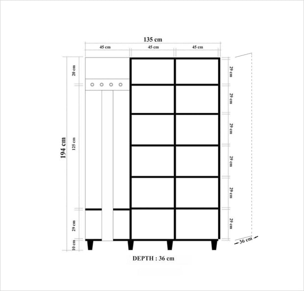 Dulap hol din pal, cu 2 usi si cuier, Garmanto 135-723 Stejar Sapphire, l135xA36xH194 cm (7)