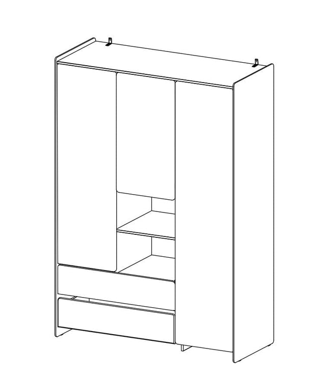 Dulap din lemn de pin si MDF, cu 3 usi si 2 sertare, pentru copii Kiddy Alb, l133xA55xH190 cm (4)