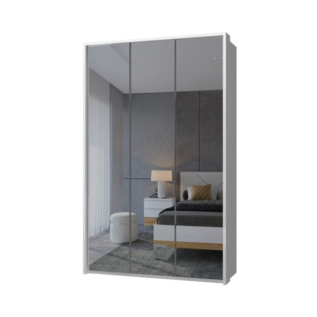 Dulap din pal si MDF, cu 3 usi si oglinda, Avis Stripes P3A-3OG/AV Mirror Alb, l142xA60xH227 cm