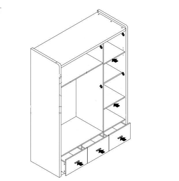 Dulap din pal si metal cu 3 usi si 3 sertare, pentru copii Bonny Alb / Gri, l140,5xA59xH202 cm (2)