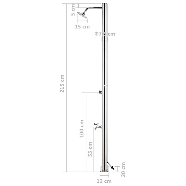 VidaXL Dus de exterior cu platforma, din otel inoxidabil si WPC, Calenda Outdoor Large Maro / Crom, L110xl62xH220 cm