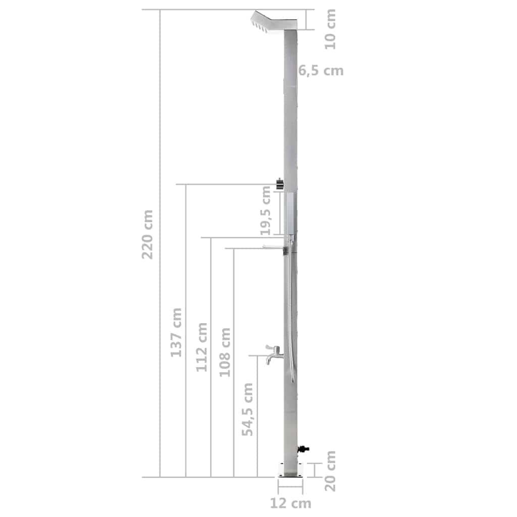 VidaXL Dus de exterior cu platforma, din otel inoxidabil si WPC, Sima Outdoor Large Gri / Aluminiu, L110xl62xH225 cm