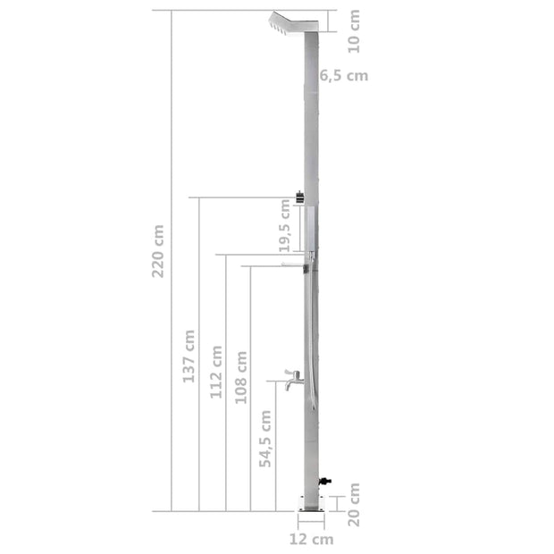 VidaXL Dus de exterior cu platforma, din otel inoxidabil si WPC, Sima Outdoor Large Gri / Aluminiu, L110xl62xH225 cm