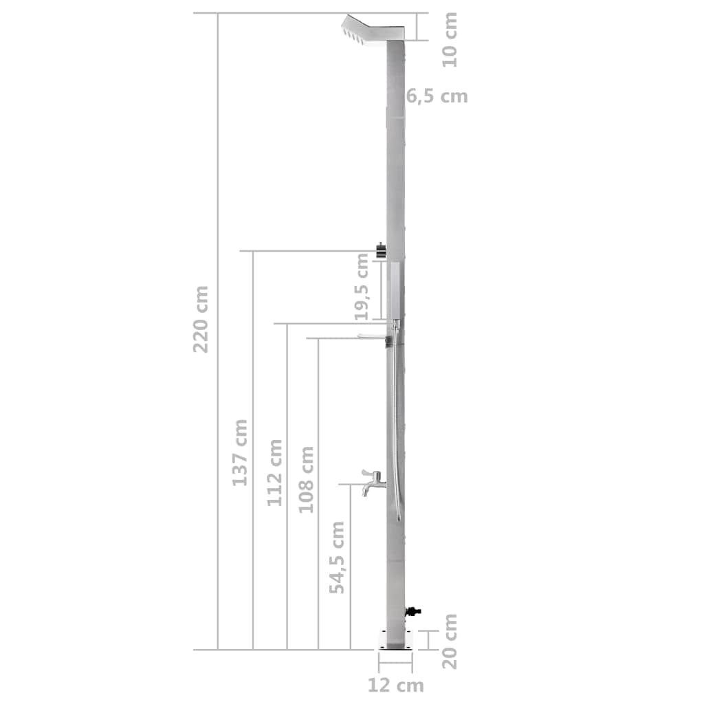 VidaXL Dus de exterior cu platforma, din otel inoxidabil si WPC, Sima Outdoor Small Gri / Aluminiu, L80xl62xH225 cm