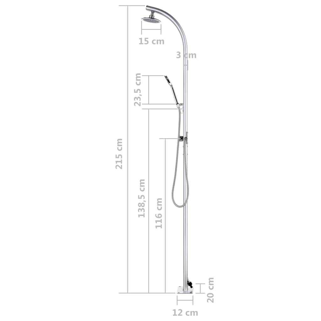 VidaXL Dus de exterior din aluminiu, Corsica Gri, L20xl12xH215 cm