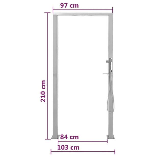 VidaXL Dus de exterior din otel inoxidabil, cu jeturi duble, Sisi Outdoor Double Aluminiu, L103xl20xH210 cm