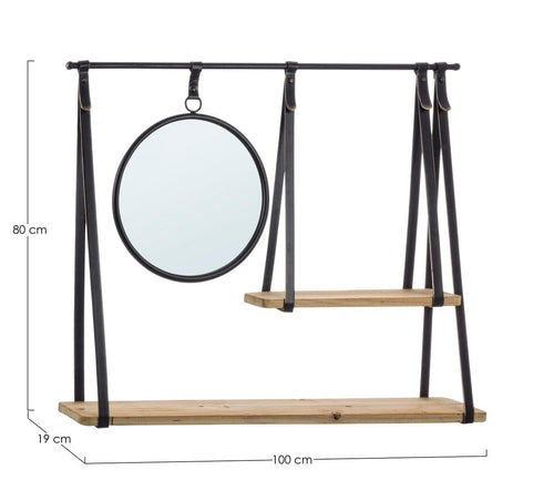 Etajera cu oglinda, din lemn de brad si metal, Jerrod Natural / Negru, l100xA19xH80 cm (1)