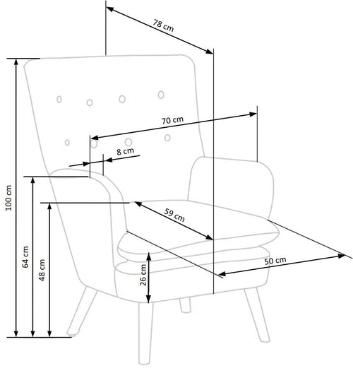 Fotoliu fix tapitat cu stofa si picioare din lemn, Raylin Velvet Gri / Negru, l70xA78xH100 cm