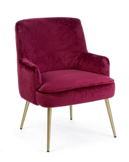 Fotoliu fix tapitat cu stofa si picioare metalice, Clelia Velvet Burgundy / Auriu, l60xA66xH82 cm