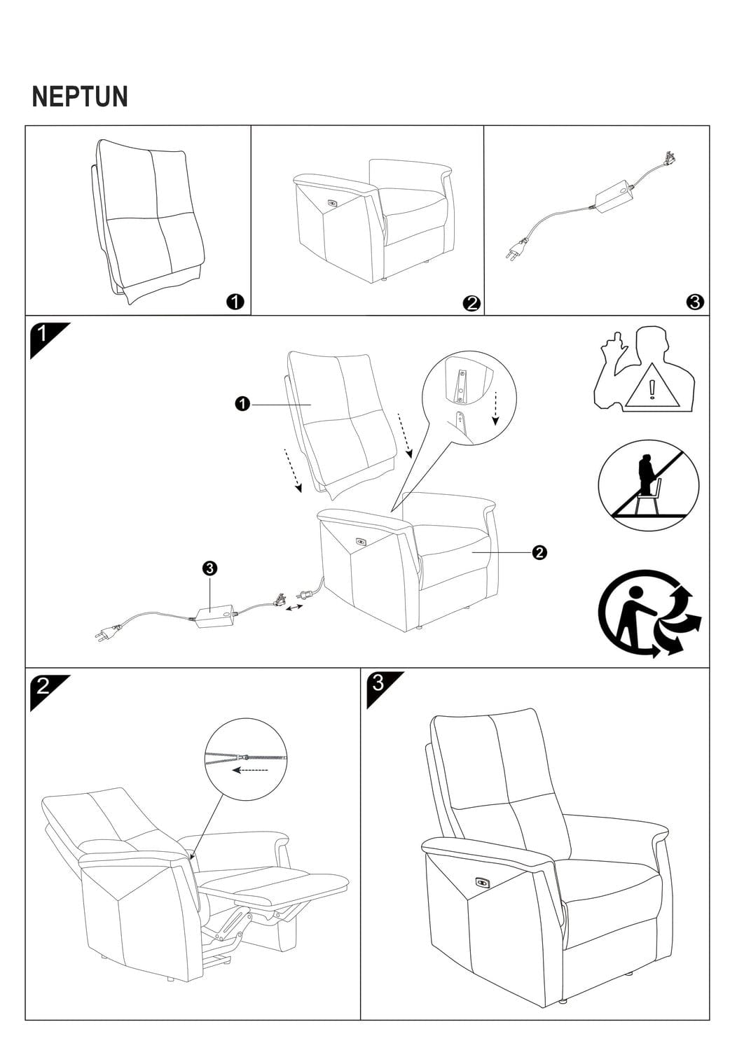 Fotoliu Recliner cu mecanism electric si port USB, tapitat cu stofa, Newlyn Velvet Gri, l76xA94xH96 cm (2)