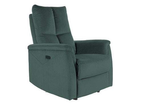 Fotoliu Recliner cu mecanism electric si port USB, tapitat cu stofa, Newlyn Velvet Verde Inchis, l76xA94xH96 cm