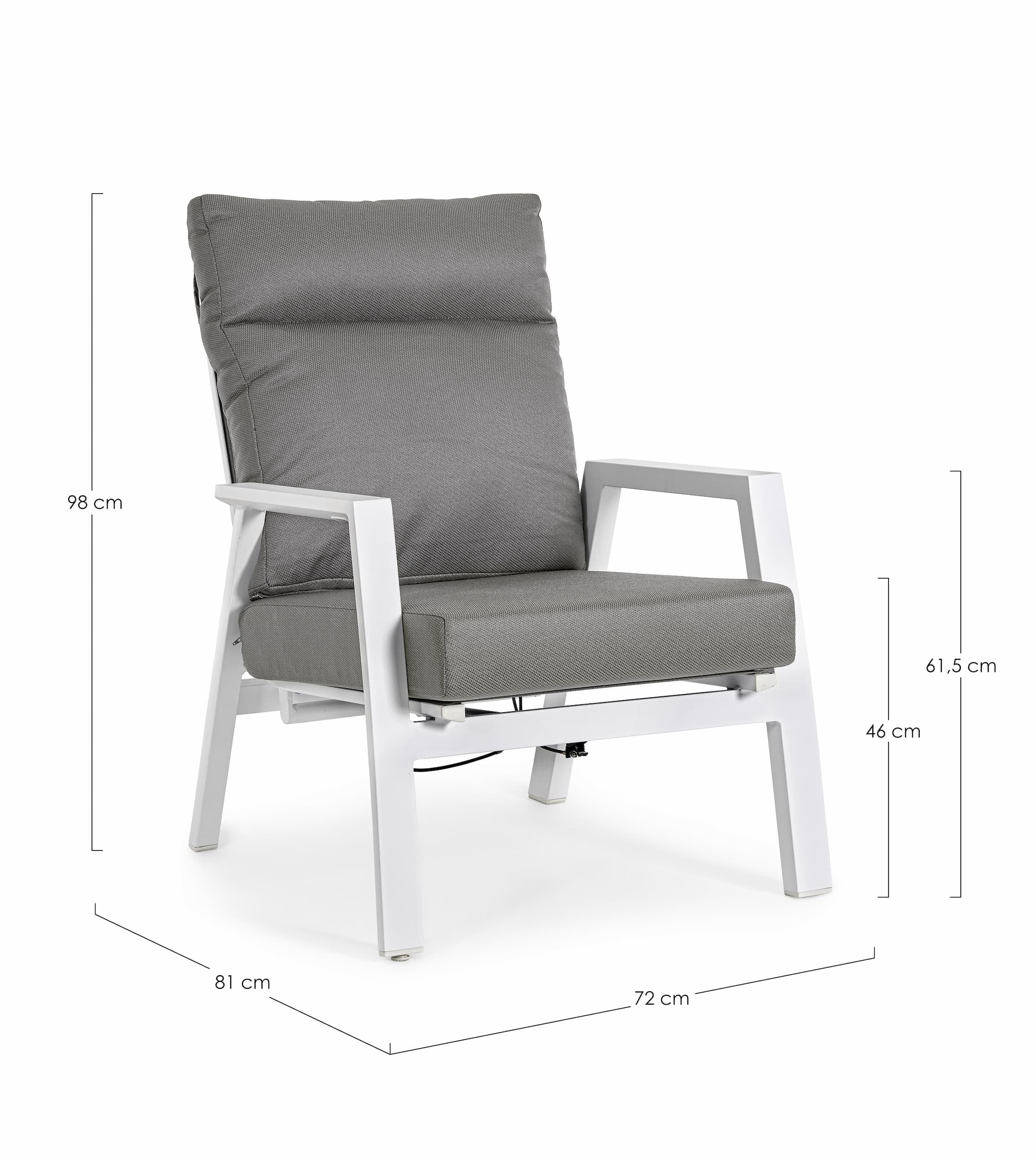 Fotoliu Recliner pentru gradina / terasa, din aluminiu, cu perne detasabile, Kledi Gri / Alb, l72xA81xH98 cm (14)