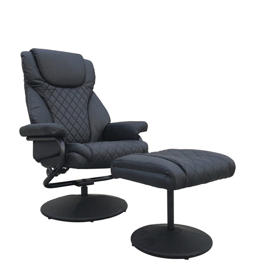 Fotoliu Recliner tapitat cu piele ecologica + Taburet Mara Negru, l75xA80xH112 cm