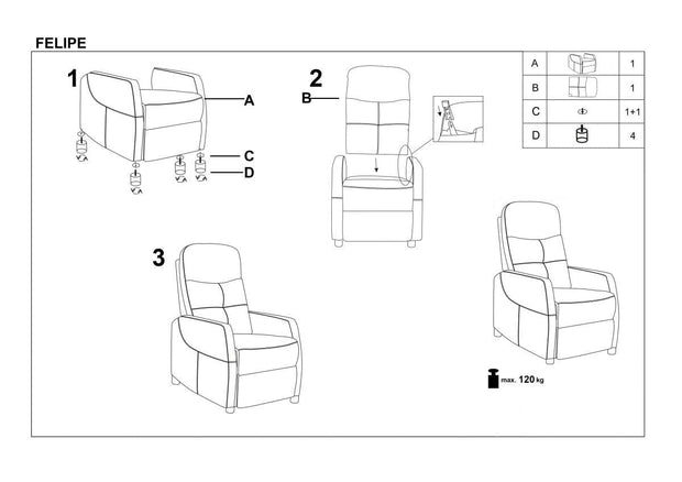 Fotoliu Recliner tapitat cu stofa, Filipo II Velvet Gri, l64xA84xH103 cm (2)