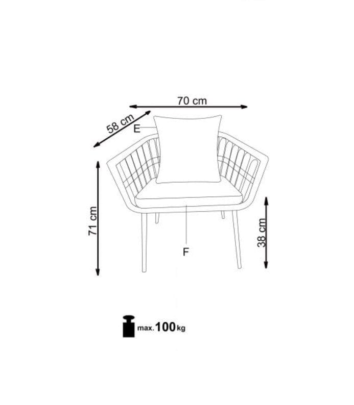 Fotoliu fix din ratan sintetic, cu picioare metalice Gradwin Natural / Multicolor, l70xA58xH71 cm (15)