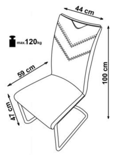 Scaun tapitat cu piele ecologica, cu picioare metalice Kai-224 Grey, l44xA59xH100 cm (1)