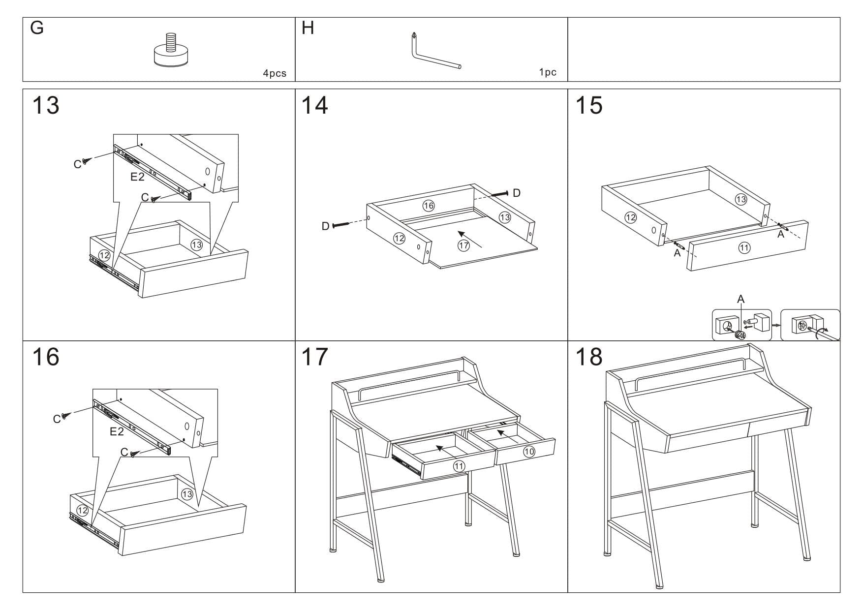 Masa de birou din MDF si metal, cu 2 sertare Benny-168 Stejar / Maro Inchis, L77xl48xH89 cm (3)