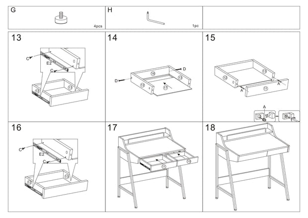 Masa de birou din MDF si metal, cu 2 sertare Benny-168 Stejar / Maro Inchis, L77xl48xH89 cm (3)