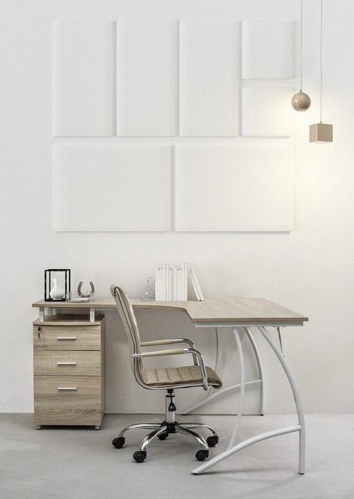 Bizzotto Masa de birou din MDF si metal, cu 3 sertare Kavita Corner Natural / Alb, L151,5xl55xH76 cm