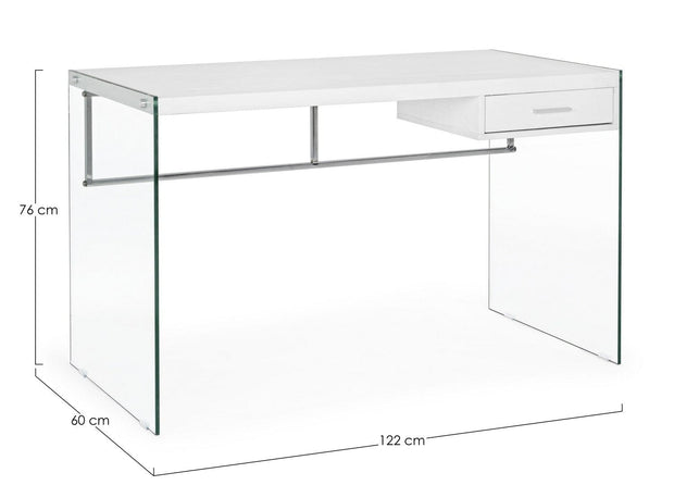 Masa de birou din MDF, sticla si metal, cu 1 sertar Suami Alb, L122xl60xH76 cm (8)