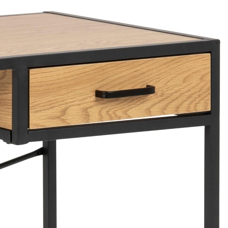 Actona Masa de birou din pal si metal, cu 1 sertar, Seaford Stejar Wild / Negru Mat, L110xl45xH75 cm