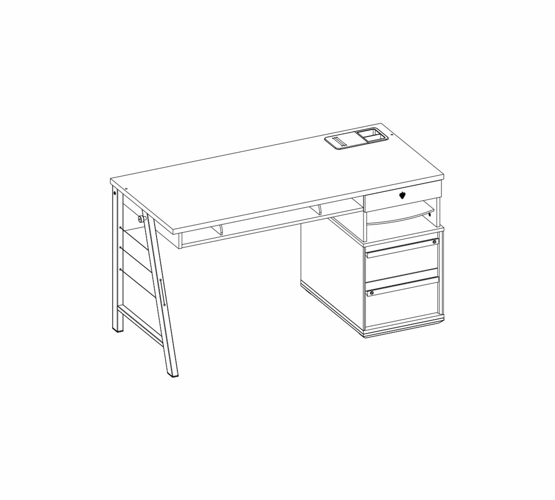 Masa de birou din pal si metal, cu 3 sertare, pentru tineret, Duo Natur / Alb, l141xA64xH76 cm (3)