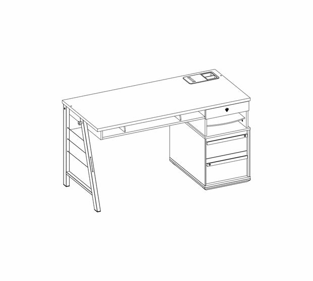 Masa de birou din pal si metal, cu 3 sertare, pentru tineret, Duo Natur / Alb, l141xA64xH76 cm (3)